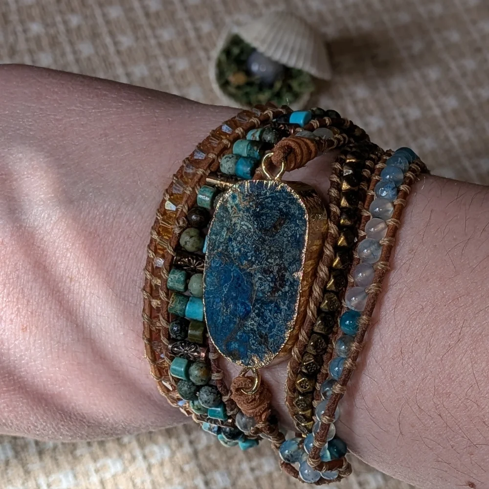 Bohemian Blue Turquoise Gemstone Wrap Bracelet - Picture 4 of 6